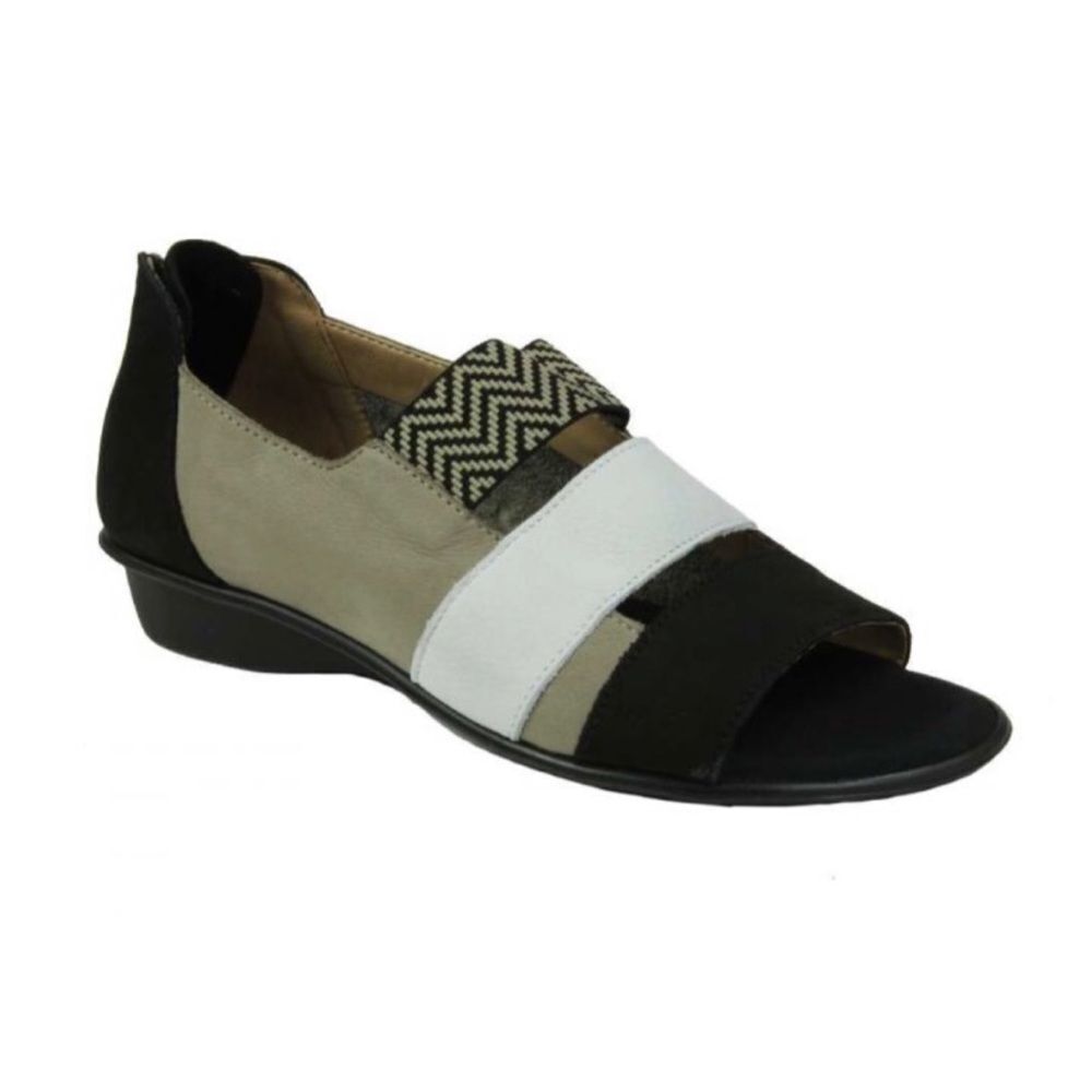 Sesto Meucci Elise Taupe Nabuk Open Toe Sandals Brown Black Leather Size 7 - Picture 1 of 13